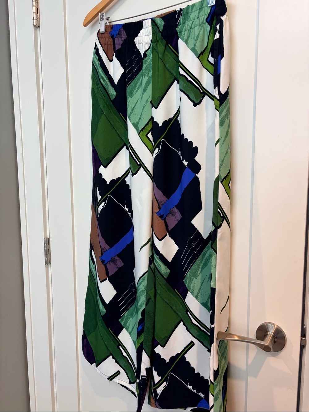 Melanie Lyne Size 10 Abstract Wide Leg Pull-On Palazzo Pants Green Black